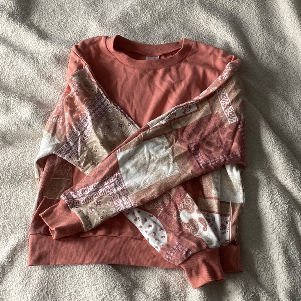 pink patchwork crewneck